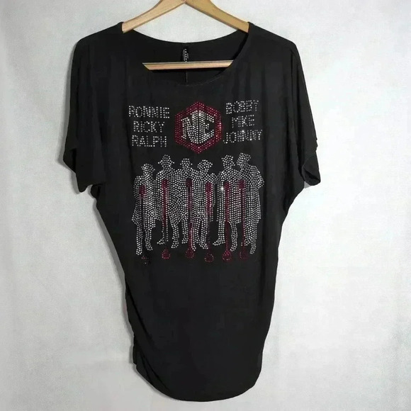 By Johnny Tops - New Edition Singing Group Rhinestone Crystal T-shirt sz M Black